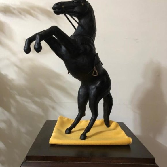 Antique Pounded Leather Horse ~ Black Stallion - Picture 3 of 8